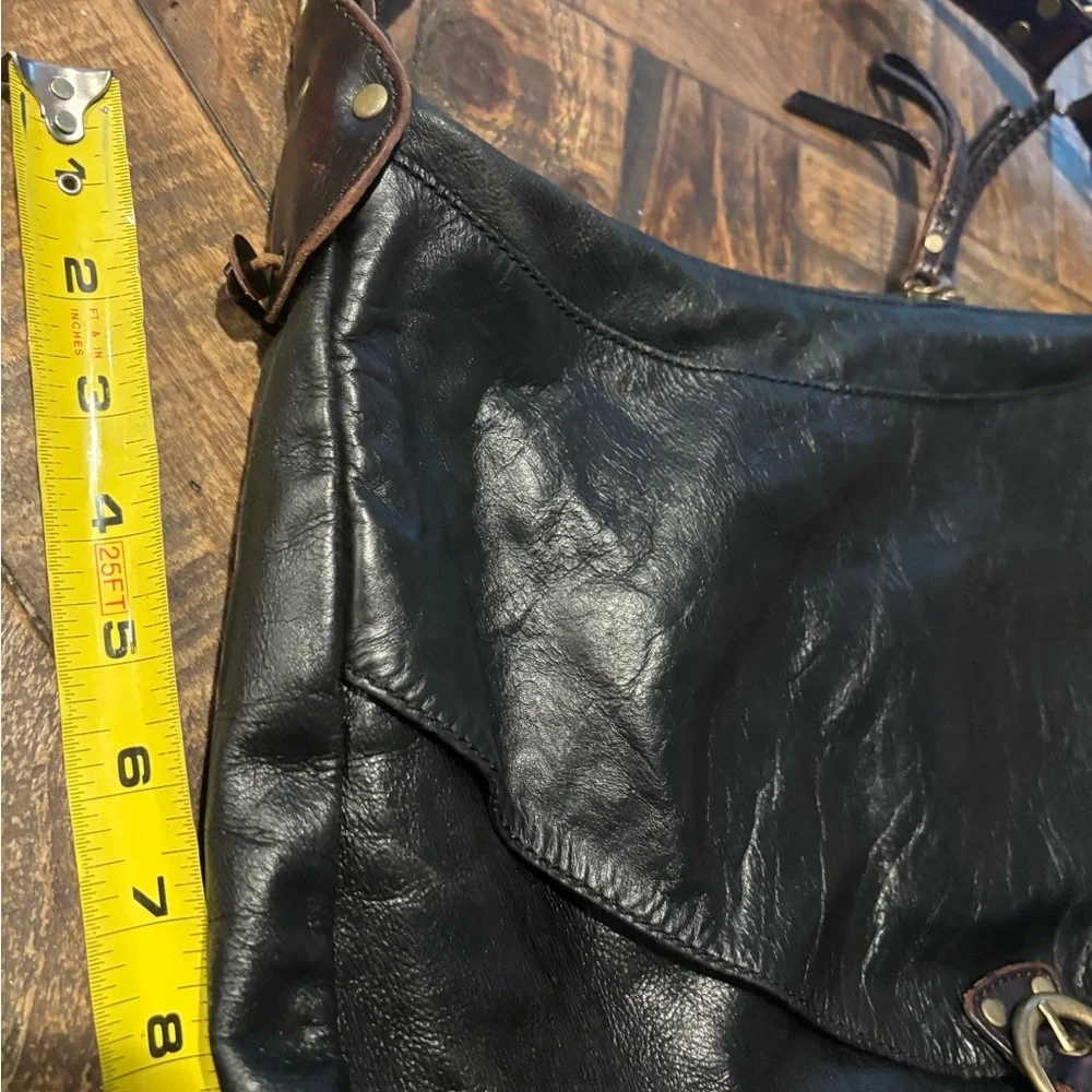 Hype Black Leather Hobo Bag with Vintage Finish